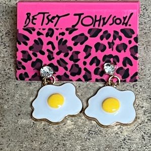 Betsey Johnson Egg Yellow & White Dangle Rhinestone Earrings new